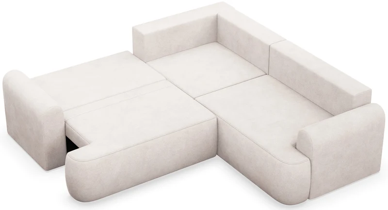 Ecksofa mit Schlaffunktion, Ovo, L-förmig, universell, hellbeige, Samt, pflegeleicht