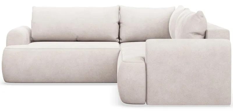 Ecksofa mit Schlaffunktion, Ovo, L-förmig, universell, hellbeige, Samt, pflegeleicht