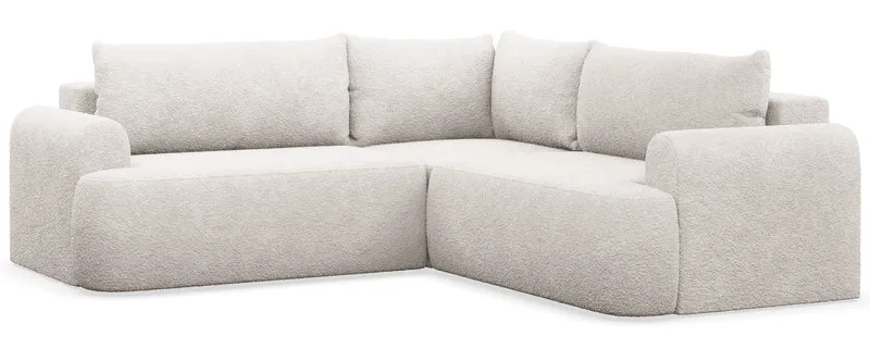 Ecksofa mit Schlaffunktion, L-förmig, universell, cremefarben, Bouclé-Stoff, Modell Ovo