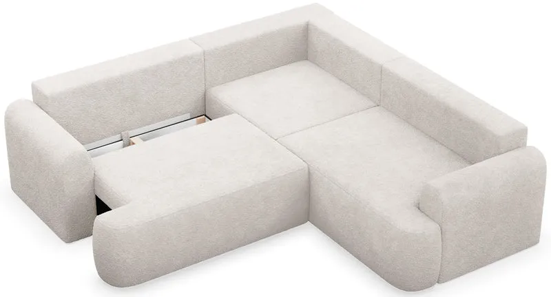 Ecksofa mit Schlaffunktion, L-förmig, universell, cremefarben, Bouclé-Stoff, Modell Ovo