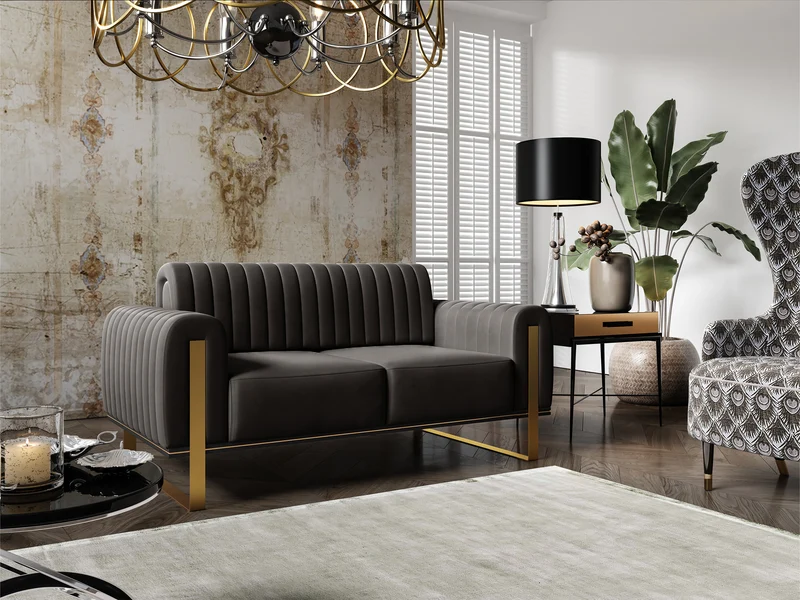 Zweisitziges Sofa Parissa aus dunkelgrauem Samt