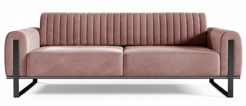Dreiersofa Parissa, rosa Samt, schwarze Beine