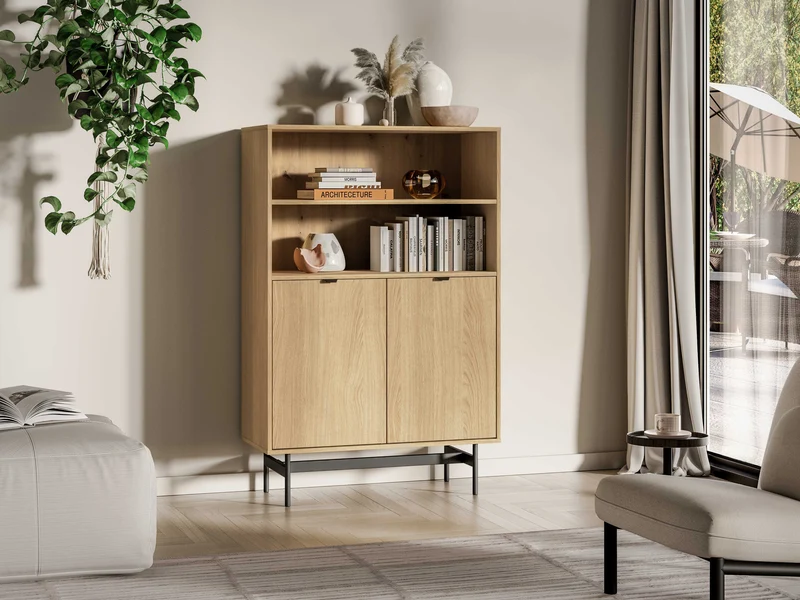 Zweiturige Kommode Reynos mit zwei Fächern, 92 cm, Eiche Mavelie