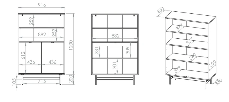 Zweiturige Kommode Reynos mit zwei Fächern, 92 cm, Eiche Mavelie