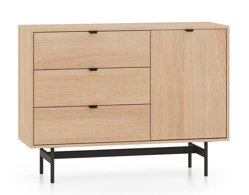 Reynos Einzeltür-Kommode mit drei Schubladen, 92 cm, Eiche Mavelie