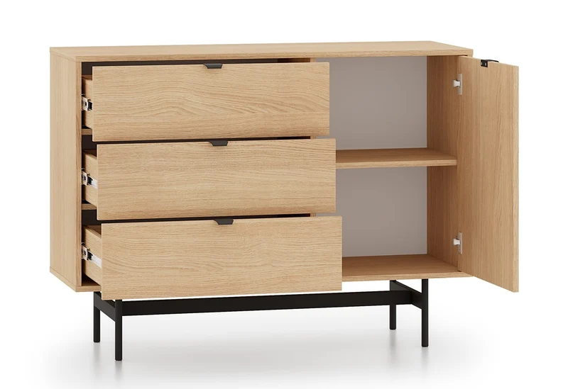 Reynos Einzeltür-Kommode mit drei Schubladen, 92 cm, Eiche Mavelie