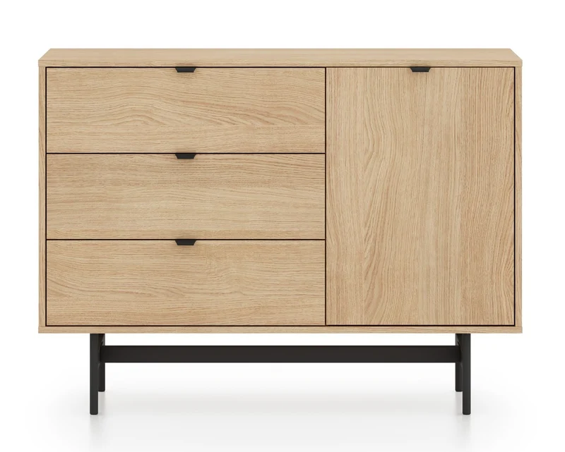 Reynos Einzeltür-Kommode mit drei Schubladen, 92 cm, Eiche Mavelie