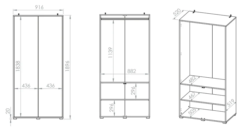Zweiflügeliger Schrank Reynos 92 cm Eiche Mavelie
