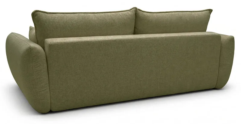 Dreisitziges ausklappbares Sofa Zordo mit Stauraum, olivgrüner Chenille-Bezug