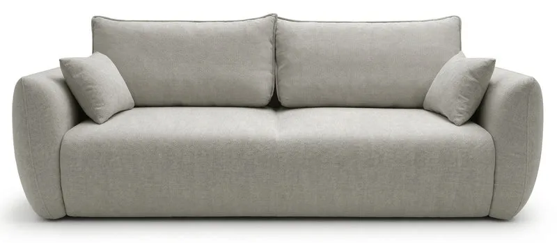 Dreisitziges ausklappbares Sofa Zordo mit Stauraum, grau-beiger Chenillestoff