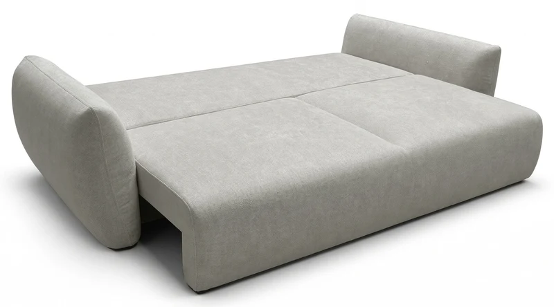 Dreisitziges ausklappbares Sofa Zordo mit Stauraum, grau-beiger Chenillestoff
