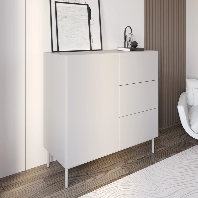Einflügelige Kommode Olio mit drei Schubladen, 100 cm, Kaschmir
