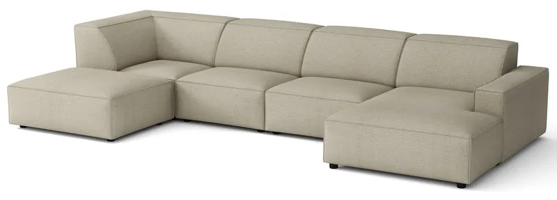 Großes, linksseitiges U-förmiges Modul-Ecksofa Sellmo mit Hocker, grau-beige, hydrofober Chenille-Stoff