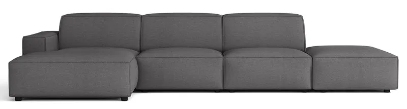 Modulares Ecksofa Sellmo, L-förmig mit Hocker, linksseitig, dunkelgrauer hydrophober Chenille-Stoff