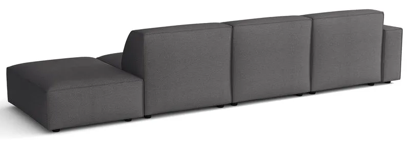 Modulares Ecksofa Sellmo, L-förmig mit Hocker, linksseitig, dunkelgrauer hydrophober Chenille-Stoff