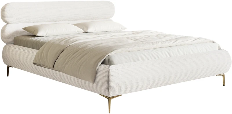 Polsterbett 140x200 cm Roule Cord cremefarbener Cord mit goldenen Beinen
