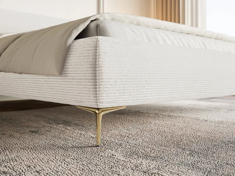 Polsterbett 140x200 cm Roule Cord cremefarbener Cord mit goldenen Beinen