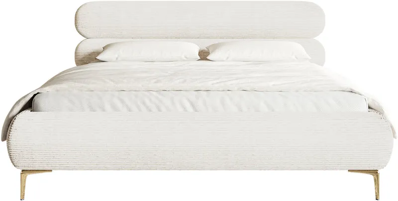 Polsterbett 140x200 cm Roule Cord cremefarbener Cord mit goldenen Beinen