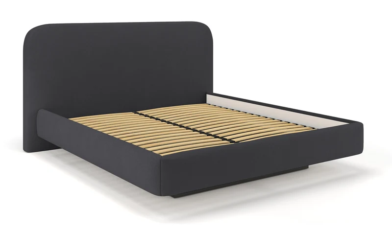 Gepolstertes Bett 120x200 cm Nellado mit Stauraum und Matratze, dunkelgrauer Chenillestoff