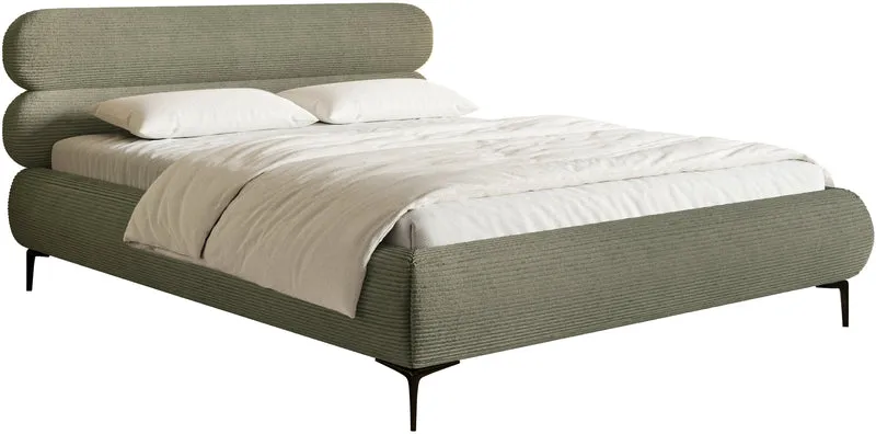Gepolstertes Bett 140x200 cm Roule Cord olivgrüner Cordstoff, schwarze Beine