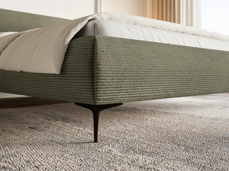 Gepolstertes Bett 140x200 cm Roule Cord olivgrüner Cordstoff, schwarze Beine