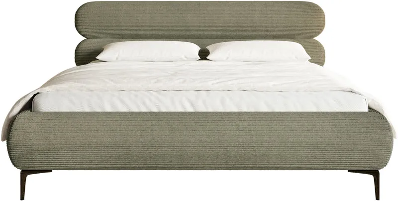 Gepolstertes Bett 140x200 cm Roule Cord olivgrüner Cordstoff, schwarze Beine