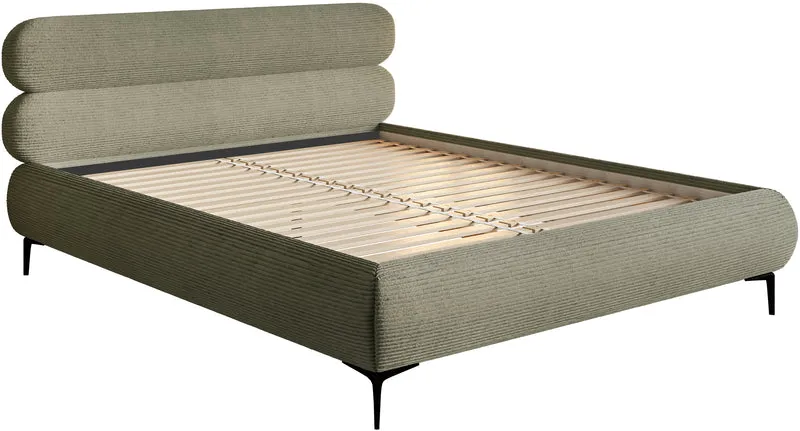 Gepolstertes Bett 140x200 cm Roule Cord olivgrüner Cordstoff, schwarze Beine