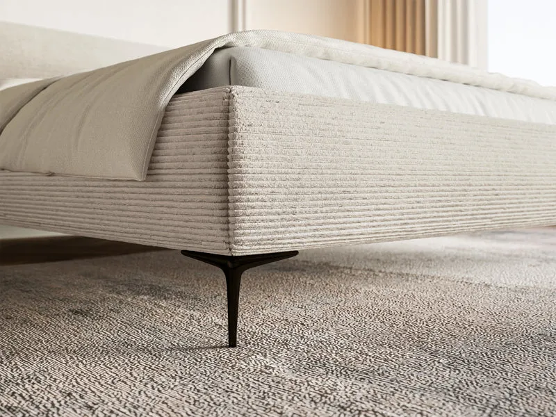 Polsterbett 160x200 cm Roule Cord mit Stauraum, Metallrahmen, hellbeige Cord, schwarze Füße
