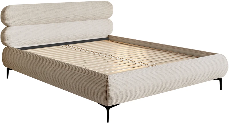 Polsterbett 180x200 cm Roule Cord hellbeige Cord Stoff schwarze Beine