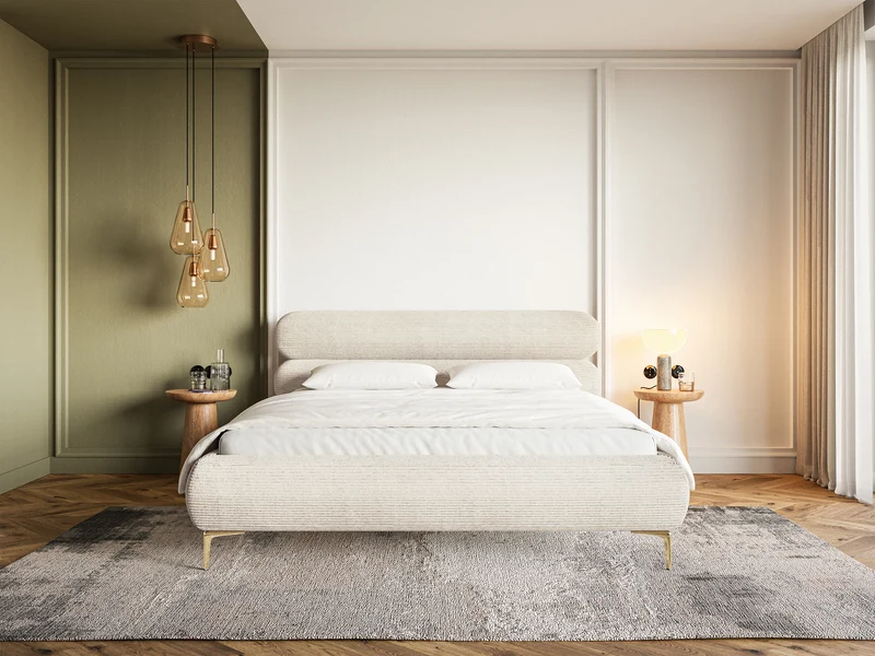 Polsterbett 180x200 cm Roule Cord hellbeige Cord Stoff goldene Beine