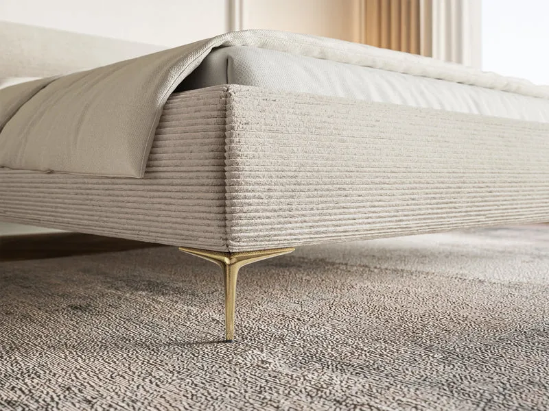 Polsterbett 180x200 cm Roule Cord hellbeige Cord Stoff goldene Beine