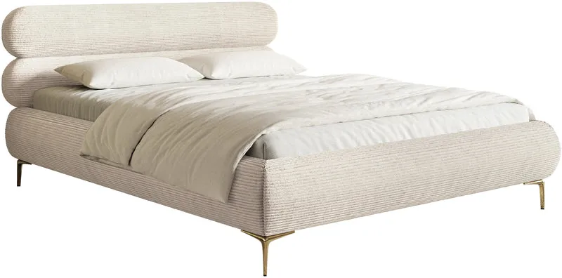 Polsterbett 180x200 cm Roule Cord hellbeige Cord Stoff goldene Beine