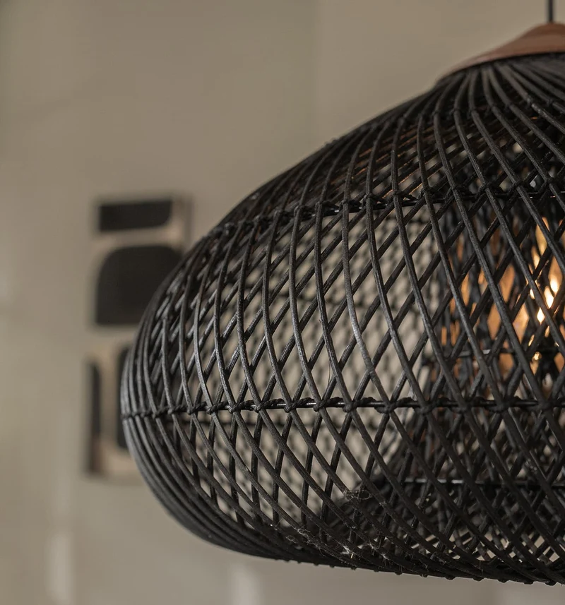 Hängelampe Rattan, schwarz