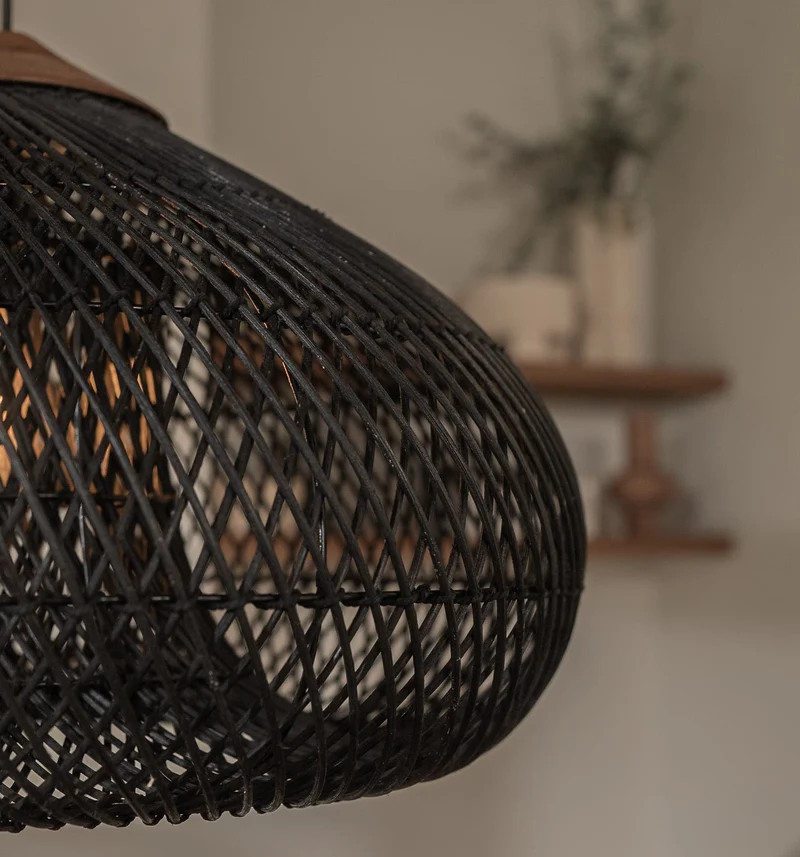 Hängelampe Rattan, schwarz