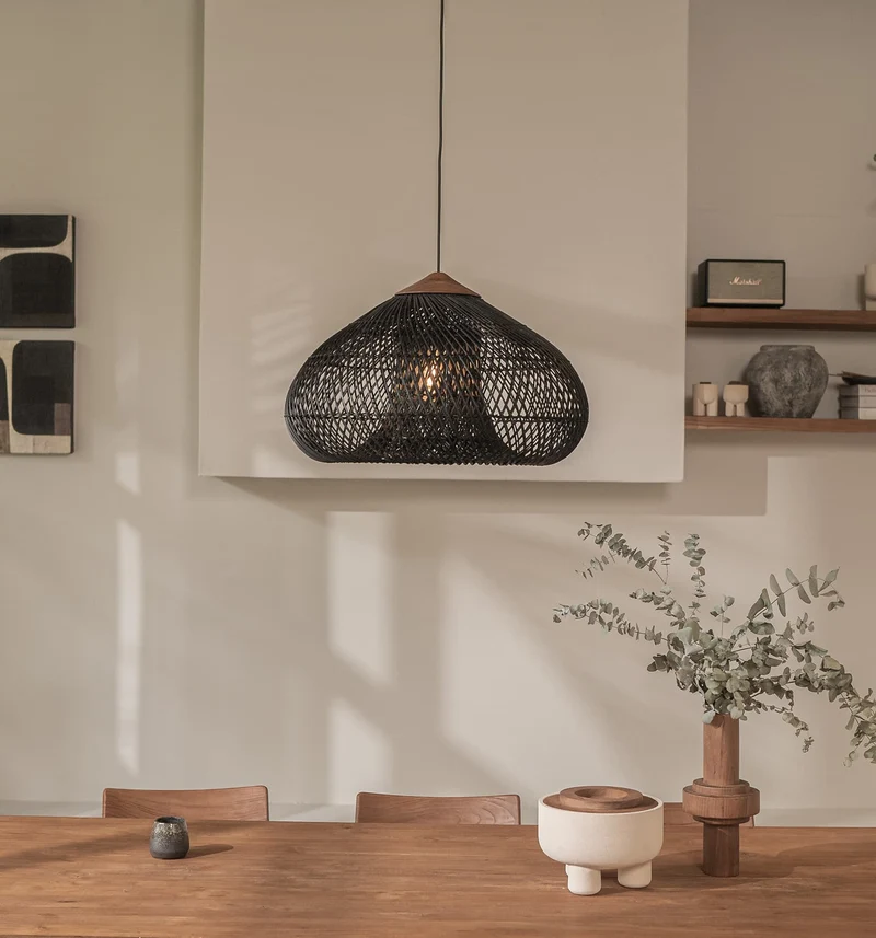 Hängelampe Rattan, schwarz