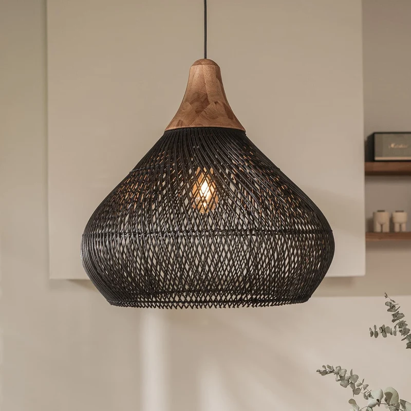 Hängelampe Rattan, schwarz