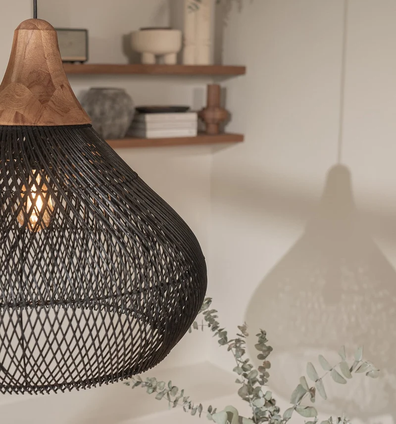 Hängelampe Rattan, schwarz