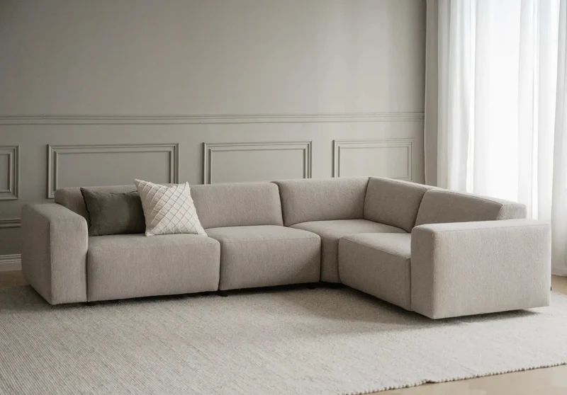 Große Ecklounge Sofa, Boucle beige
