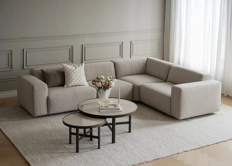 Große Ecklounge Sofa, Boucle beige