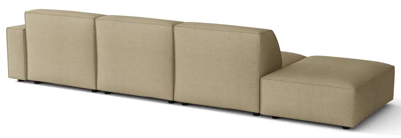Modulares Ecksofa Sellmo in L-Form mit Pouf, rechtsseitig, dunkelbeige, hydrofober Chenille-Stoff