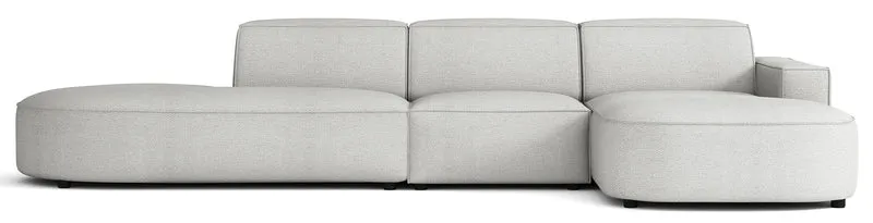 Modulares Ecksofa Sallmo, L-förmig, rechtsseitig, hellgrauer hydrophober Chenille-Stoff
