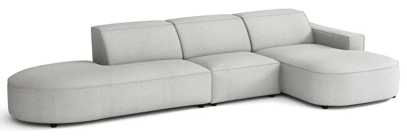 Modulares Ecksofa Sallmo, L-förmig, rechtsseitig, hellgrauer hydrophober Chenille-Stoff