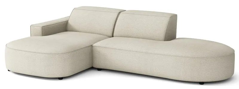 Modulares Ecksofa Sallmo, kleines L-förmiges, linksseitiges Modell, cremefarben, hydrophober Chenille-Stoff