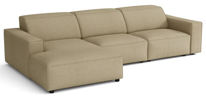 Modulares Ecksofa Sellmo, L-förmig, linksseitig, dunkelbeige, hydrophobes Chenille