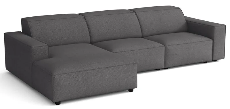 Modulares Ecksofa Sellmo, L-förmig, linksseitig, dunkelgrauer hydrophober Chenillestoff