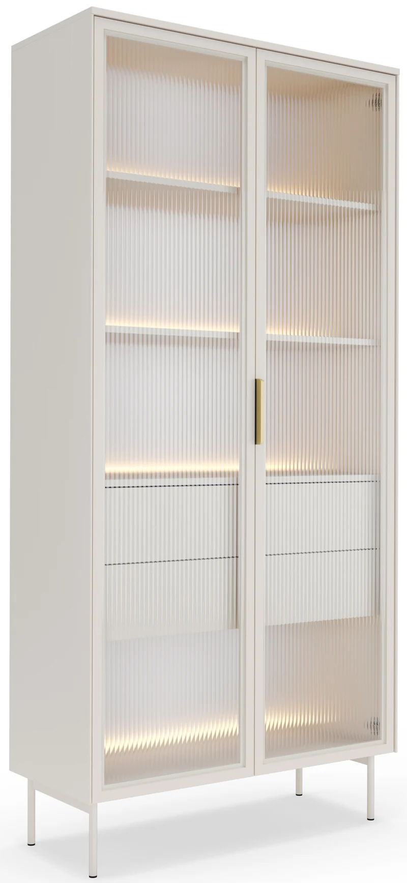 Zweiflügelige Vitrine Lumi mit zwei Schubladen und LED-Beleuchtung, 91 cm, Kaschmir
