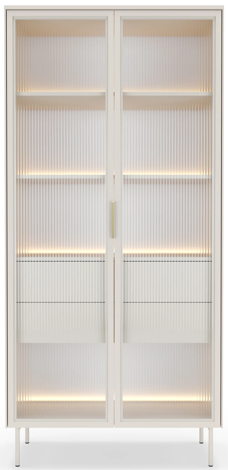 Zweiflügelige Vitrine Lumi mit zwei Schubladen und LED-Beleuchtung, 91 cm, Kaschmir