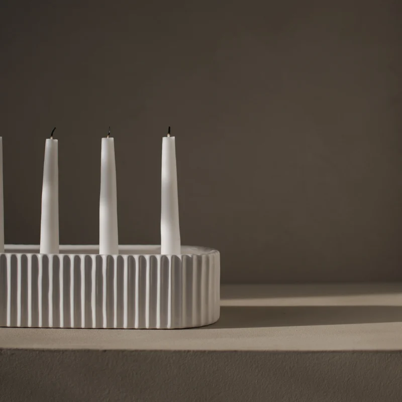 Keramik Kerzenständer Stripe, weiß