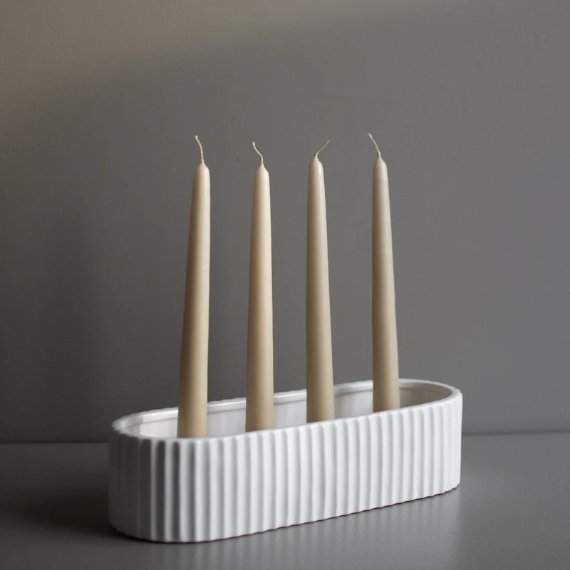 Keramik Kerzenständer Stripe, weiß