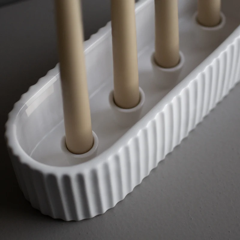 Keramik Kerzenständer Stripe, weiß